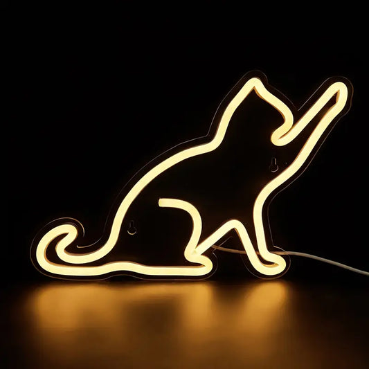 Neon Kedi Temalı Işıklı Dekoratif Duvar Aydınlatması