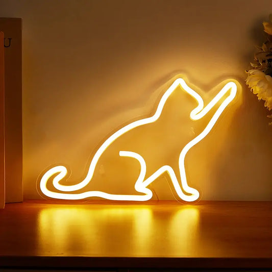 Neon Kedi Temalı Işıklı Dekoratif Duvar Aydınlatması