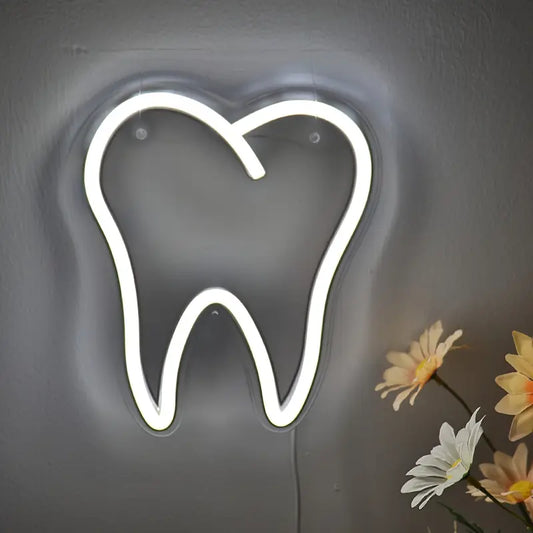 Neon Diş Hekimi Diş Temalı Işıklı Dekoratif Duvar Aydınlatması (Beyaz - 20 Cm x17 Cm )
