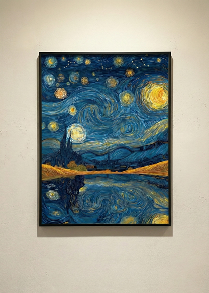 Gece Gökyüzü Temalı Çerçeveli Duvar Tablosu Modern Sanatsal Dekor