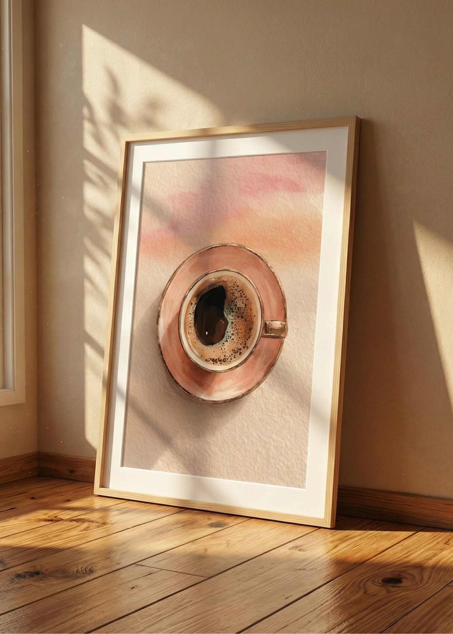 Pastel Tonlu Kahve İllüstrasyon Ahşap Renk Çerçeveli Tablo - Minimalist Duvar Dekoru