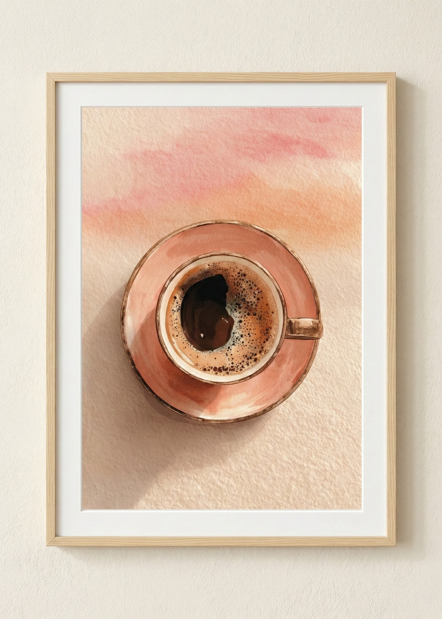 Pastel Tonlu Kahve İllüstrasyon Ahşap Renk Çerçeveli Tablo - Minimalist Duvar Dekoru