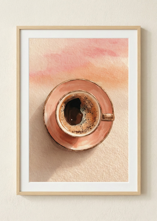 Pastel Tonlu Kahve İllüstrasyon Ahşap Renk Çerçeveli Tablo - Minimalist Duvar Dekoru