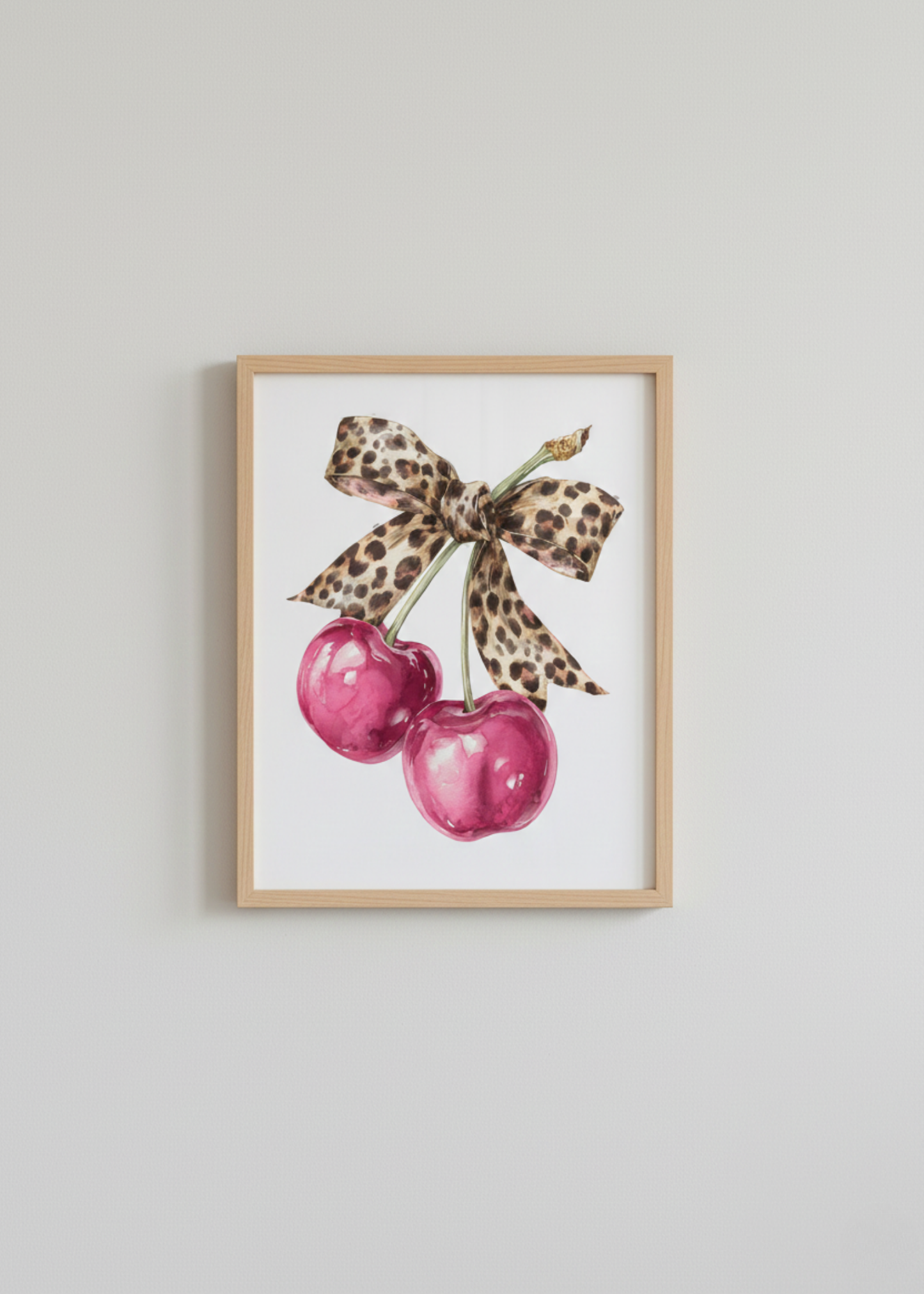 Leopar Fiyonklu Kiraz Tasarım Çerçeveli Tablo - Modern Mutfak ve Salon Dekoru