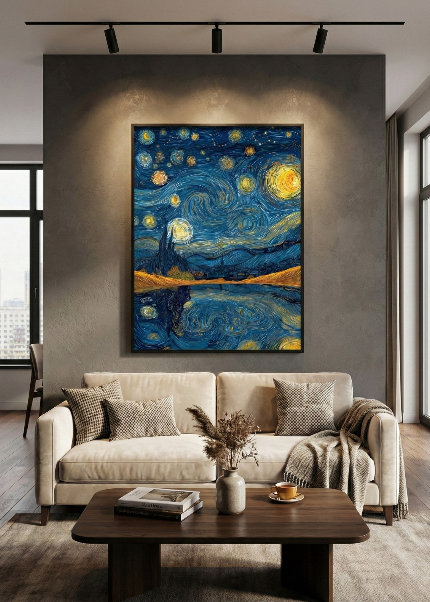 Gece Gökyüzü Temalı Çerçeveli Duvar Tablosu Modern Sanatsal Dekor