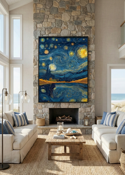 Gece Gökyüzü Temalı Çerçeveli Duvar Tablosu Modern Sanatsal Dekor