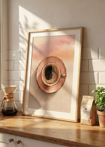 Pastel Tonlu Kahve İllüstrasyon Ahşap Renk Çerçeveli Tablo - Minimalist Duvar Dekoru