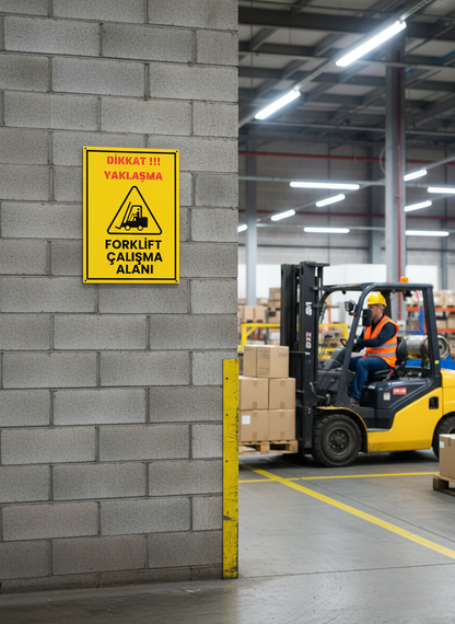 Dikkat Yaklaşma Forklift Çalışma Alanı Uyarı Levhası Kendinden Yapışkanlı 25x35 cm