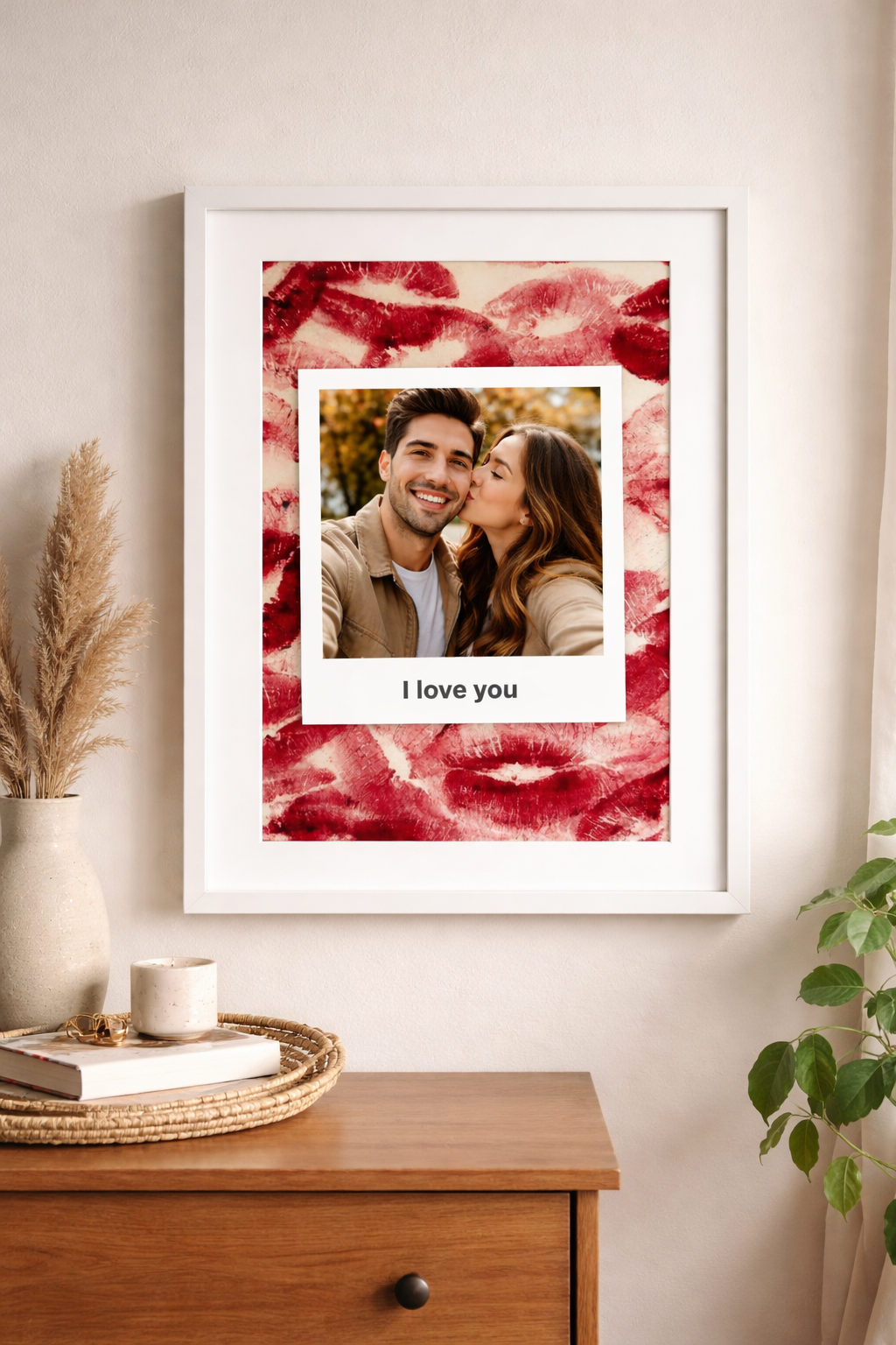 Kişiye Özel Fotoğraflı I Love You Beyaz Çerçeveli Romantik Tablo-Sevgililer Günü