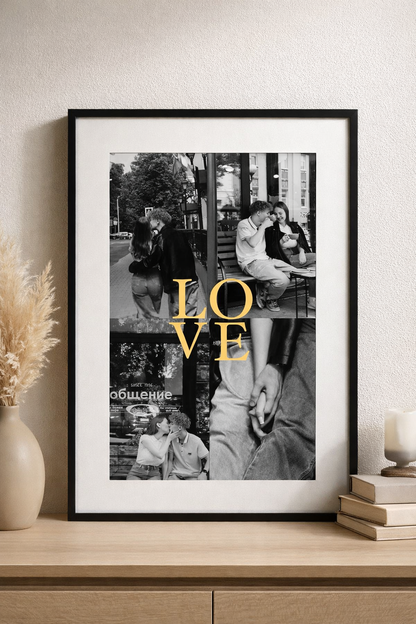 Siyah Çerçeveli Love Fotoğraf Kolaj Tablo-SEVGİLİLER GÜNÜ
