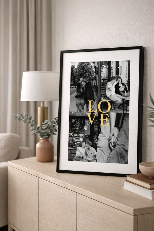 Siyah Çerçeveli Love Fotoğraf Kolaj Tablo-SEVGİLİLER GÜNÜ
