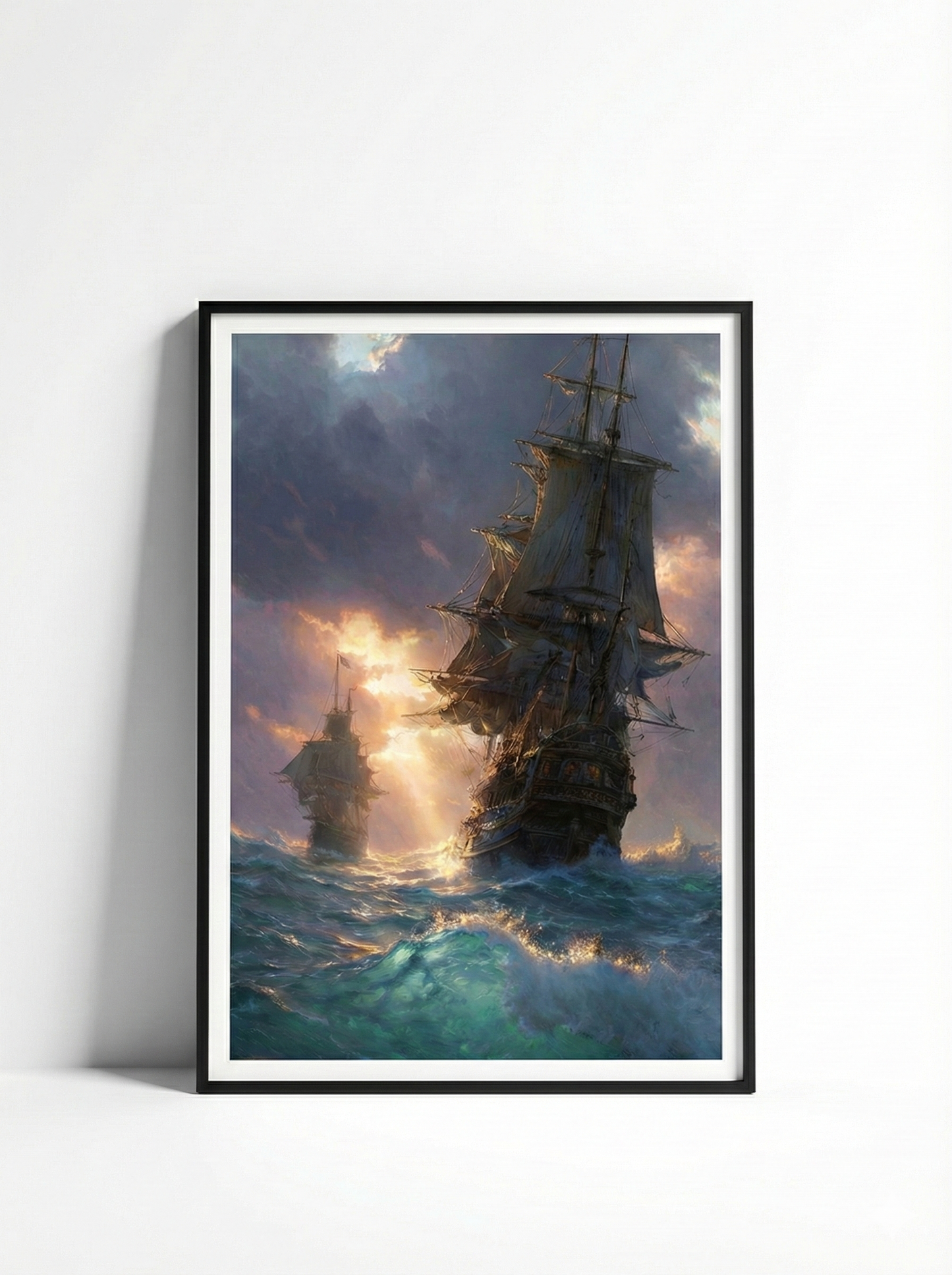 Nostaljik Yelkenli Gemi Temalı Dekoratif Çerçeveli Duvar Tablosu