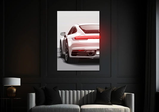Porsche Beyaz 922 Neon Işıklı Tablo