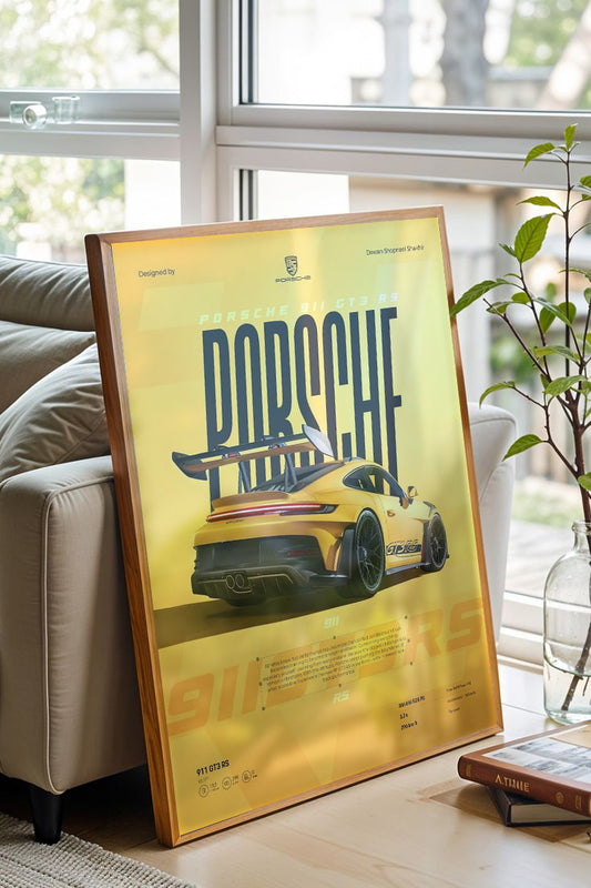 Sarı Porsche 911 GT3 RS – Hediyelik Süper Araba Tablo
