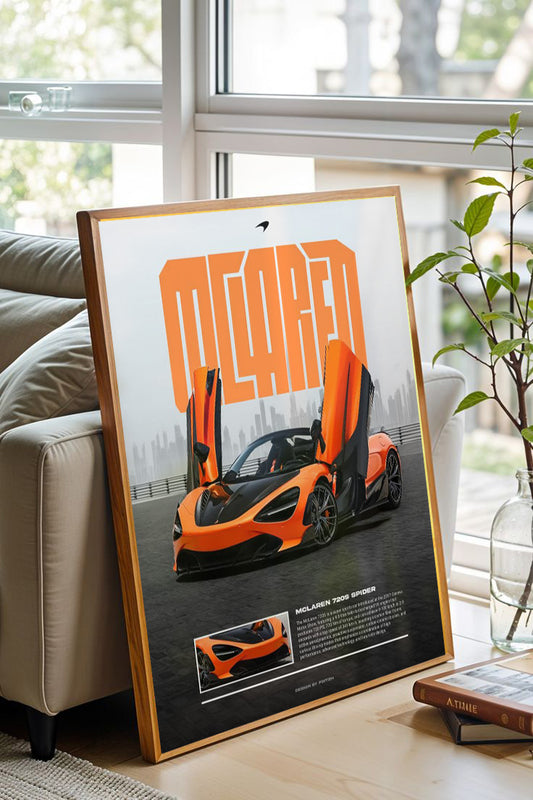 Turuncu McLaren 720S Spider Poster – Çerçeveli/Kanvas Süper Araba Duvar Tablosu