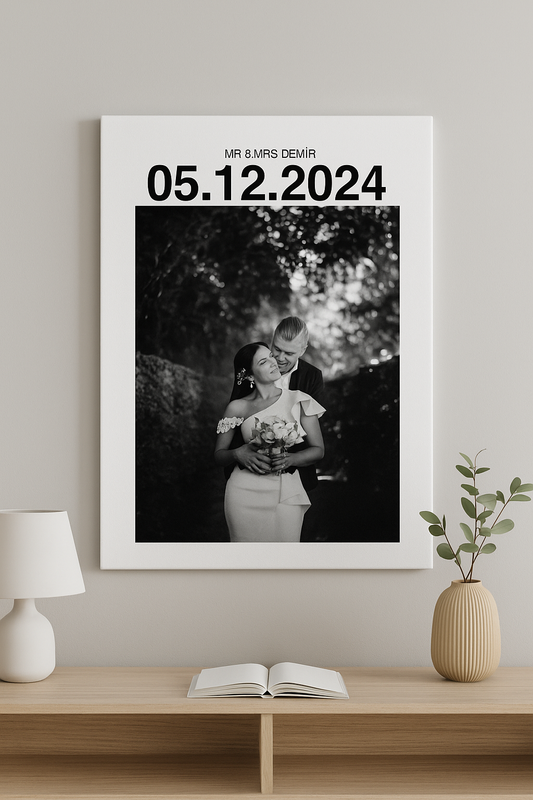Kişiye Özel Düğün Tarihli Kanvas Tablo | Wedding Date Tasarım | Evlilik & Nişan Hediyesi