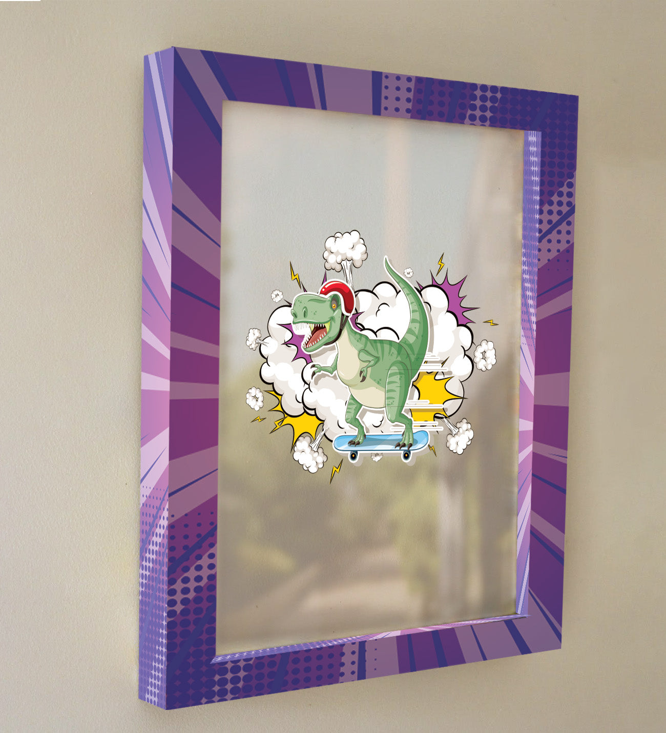 🎧 Skateboarding Dinosaur Framed Painting - Name Can Be Added to Design