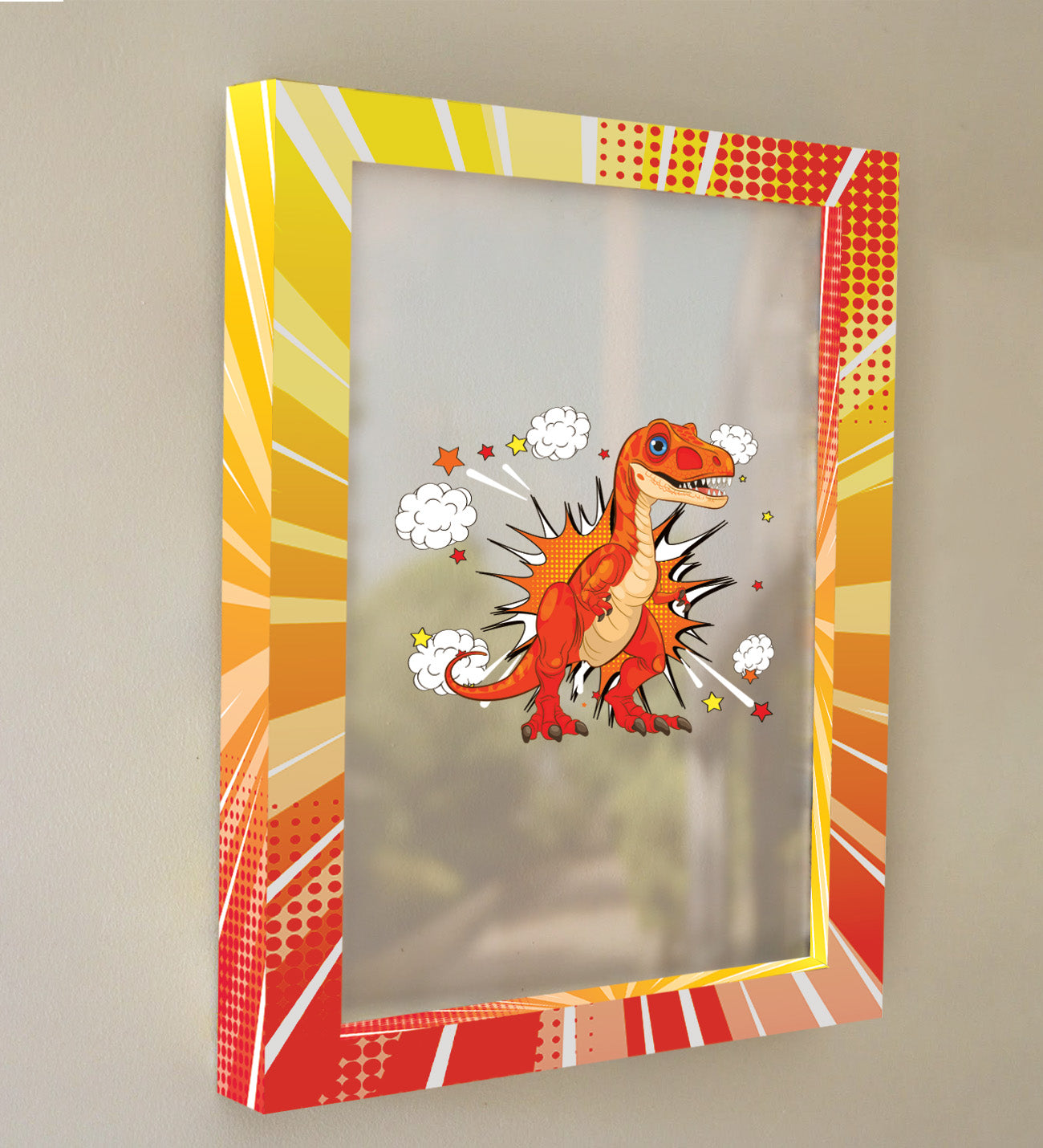 Skateboarding dinosaur + exploding comic effect Framed Painting - Personalized
