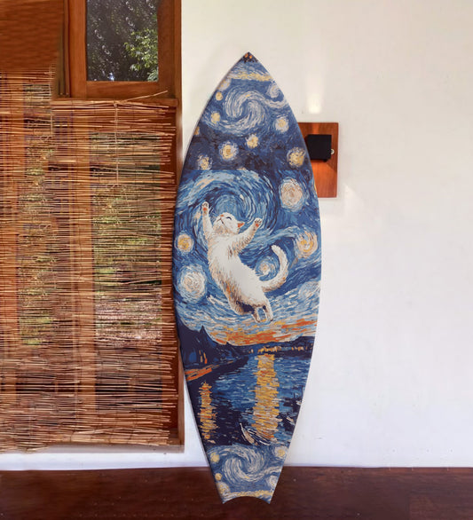 Starry Night Cat Custom Design Surfboard