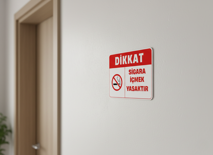 Dikkat Sigara İçmek Yasaktır Uyarı Levhası 35x25 cm Kendinden Yapışkanlı Tabela
