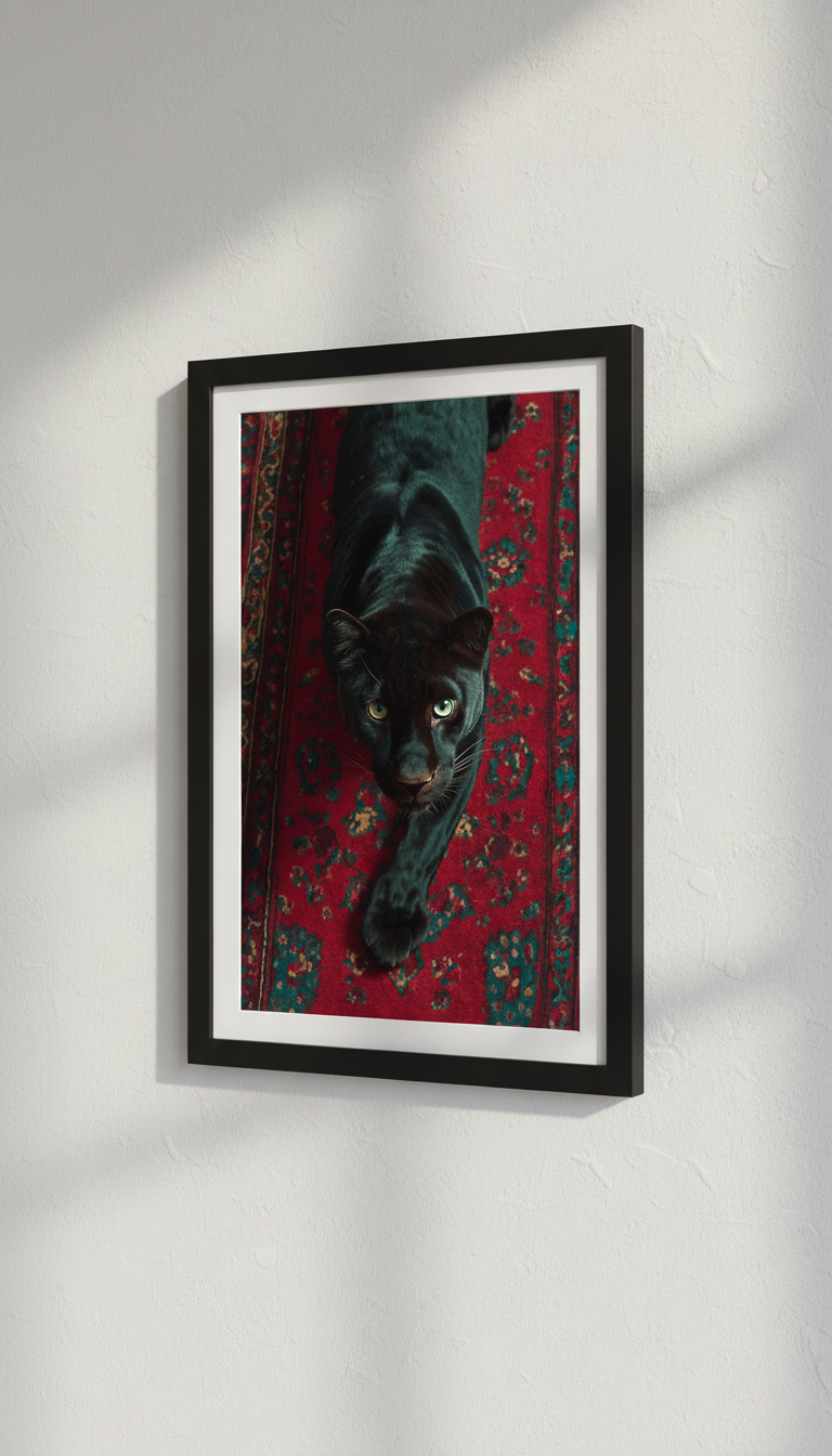 Siyah Çerçeveli Panter Temalı Dekoratif Tablo | Modern Ofis ve Ev Duvar Dekoru | Güç ve Asalet Simgesi