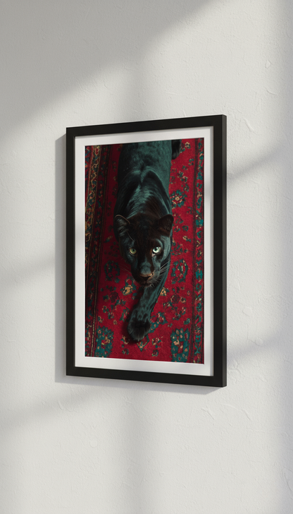 Siyah Çerçeveli Panter Temalı Dekoratif Tablo | Modern Ofis ve Ev Duvar Dekoru | Güç ve Asalet Simgesi