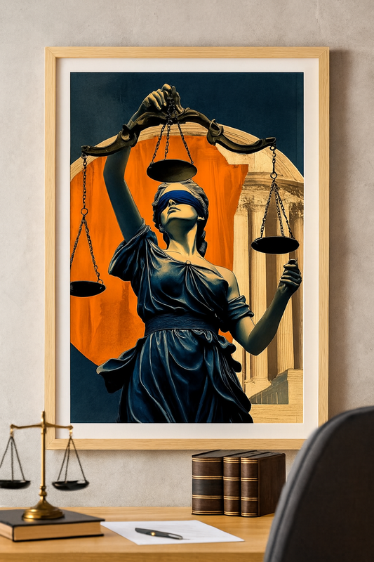 Adalet Heykeli Themis Tablosu – Avukatlık Ofisi ve Hukuk Büroları İçin Çerçeveli Duvar Dekoru