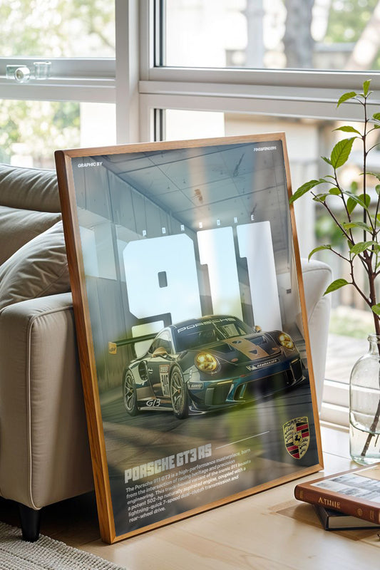 Porsche 911 GT3 RS-Premium Baskı, Çerçeveli Duvar Tablosu
