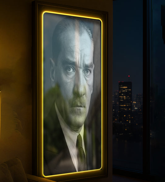 Neon Işıklı Dekoratif Çerçeve – Atatürk Portresi