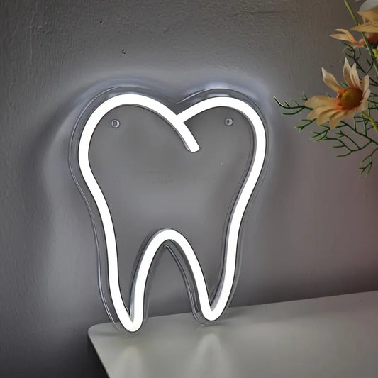 Neon Diş Hekimi Diş Temalı Işıklı Dekoratif Duvar Aydınlatması (Beyaz - 20 Cm x17 Cm )