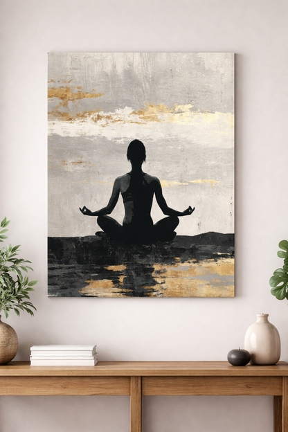 Altın Varak Detaylı Meditasyon ve Yoga Temalı Kanvas Tablo