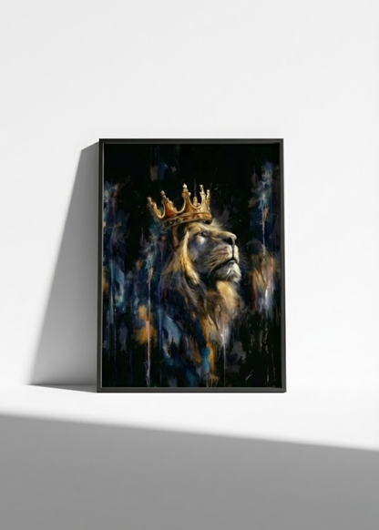 Lüks Dekorasyon Taçlı Aslan Çerçeveli Tablo - Ofis ve Salon Duvar Sanatı