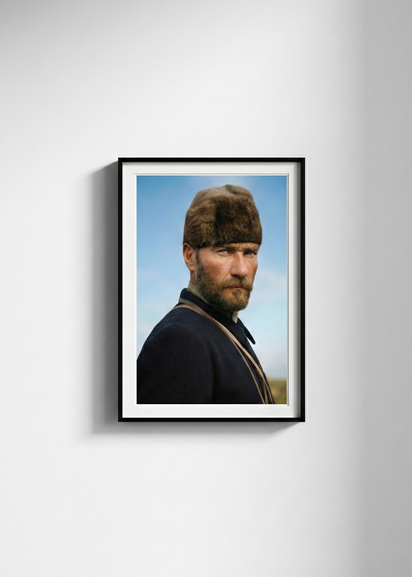 Gazi Mustafa Kemal Atatürk Kalpaklı Portre Çerçeveli Tablo - Yüksek Kalite Duvar Sanatı