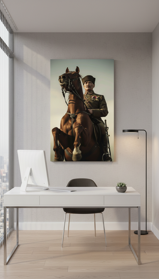 Atatürk Ata ve Asil Duruş Temalı Kanvas Tablo | Ofis ve Çalışma Odası Duvar Dekoru