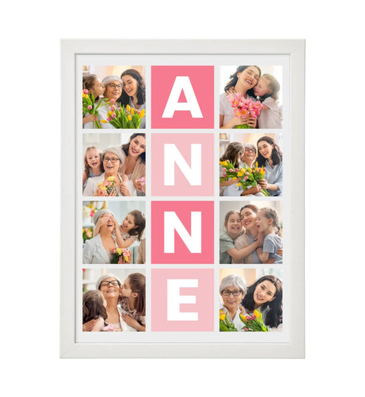 Anne Yazılı Pembe Detaylı 8 Fotoğraflı Çerçeveli Anneler Günü Özel Anneye Hediye