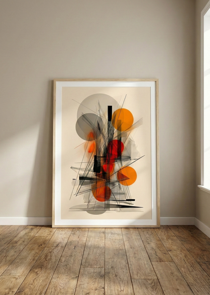 Bohem Stil Çerçeveli Tablo - Turuncu ve Siyah Soyut