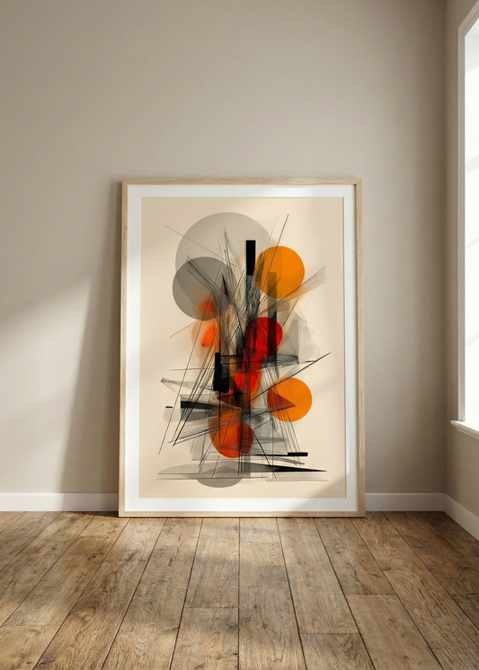 Bohem Stil Çerçeveli Tablo - Turuncu ve Siyah Soyut