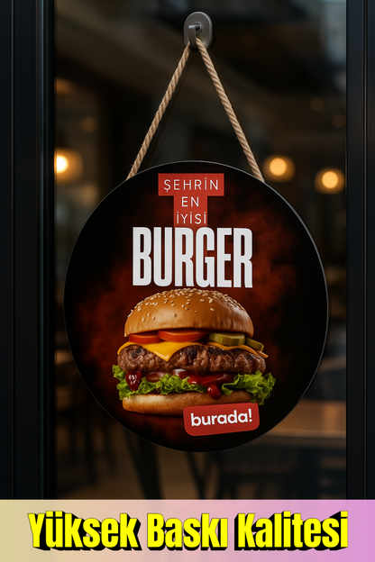 Burger Dükkanı Kapı ve Vitrin Asma Tabela – 30x45 cm Asmaya Hazır