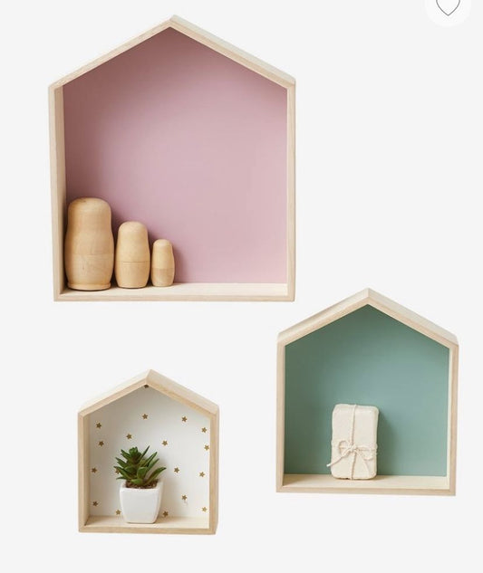 ⬠ Renkli 3lü SET (Büyük- Orta- Küçük ) Dekoratif Beşgen Ahşap Çerçeveli Raf  ⬠