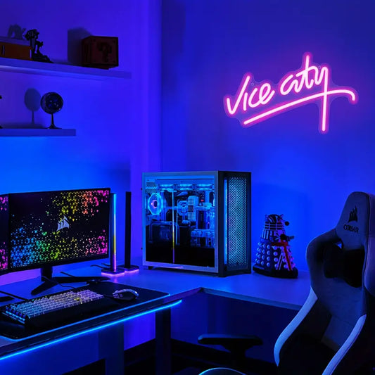 Neon Vice City Pembe Işıklı Dekoratif Aydınlatma