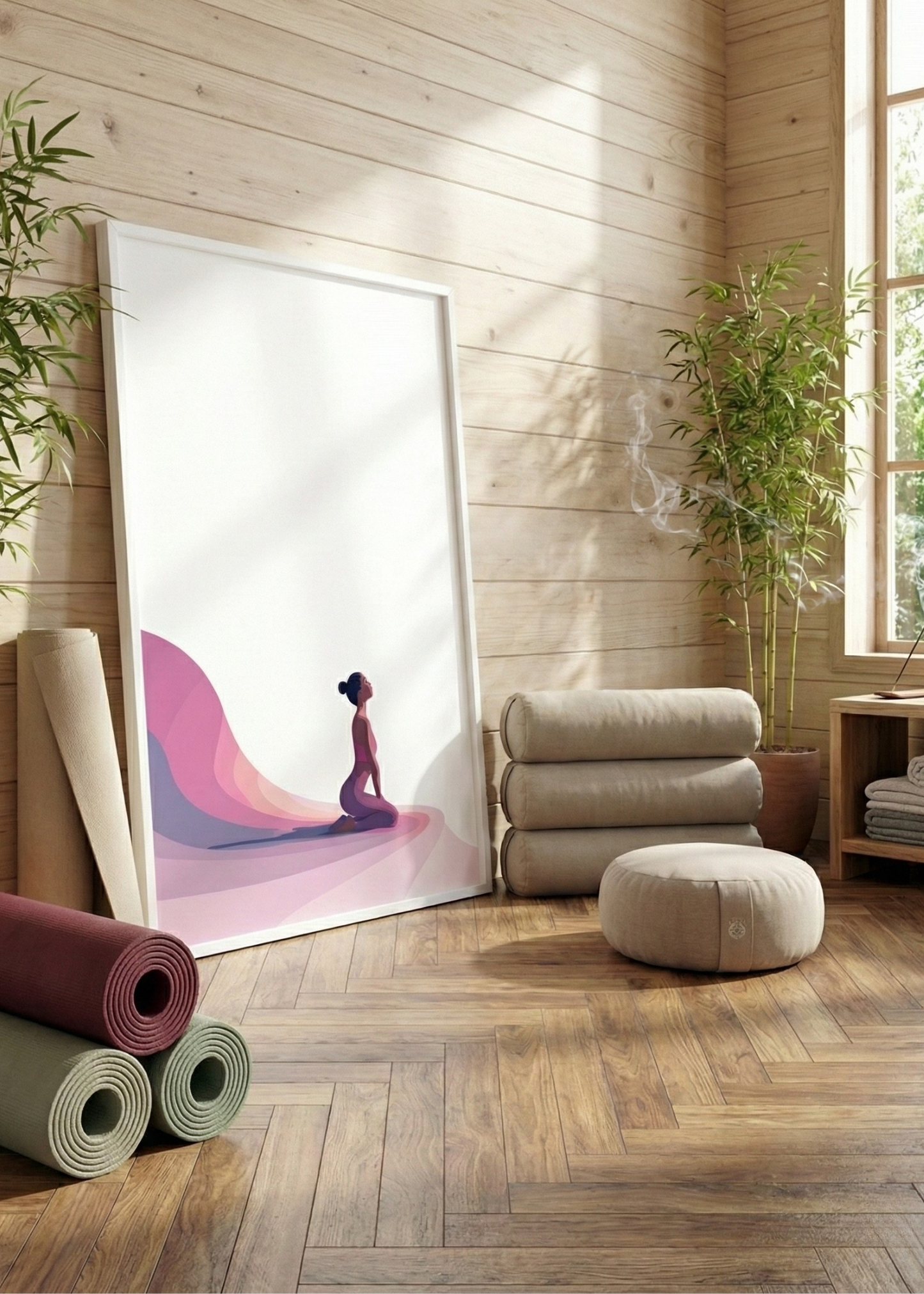 Minimalist Yoga ve Meditasyon Temalı Beyaz Çerçeveli Tablo