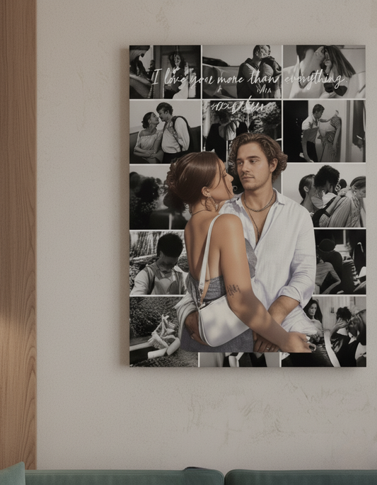 Kişiye Özel 13+1 Fotoğraflı Sevgiliye Hediye Kanvas Tablo | Renkli & Siyah Beyaz Tasarım | Aşk Dolu Duvar Dekoru