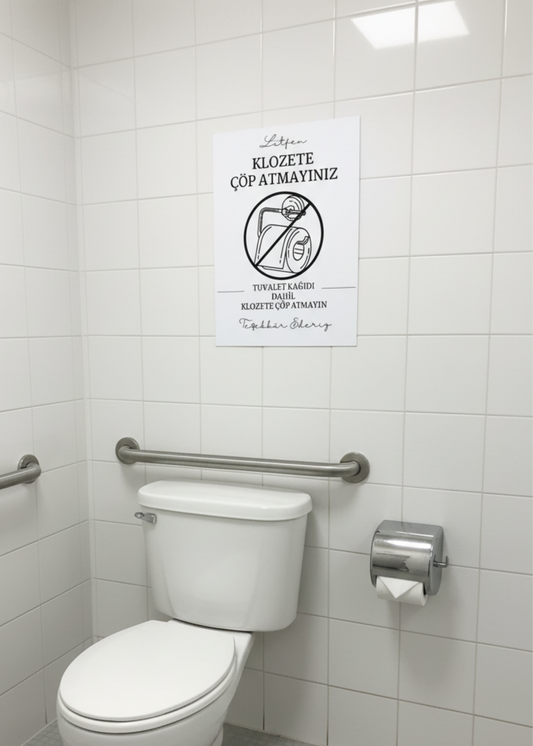 Klozete Çöp Atmayınız Uyarı Levhası Kendinden Yapışkanlı 25x35 cm