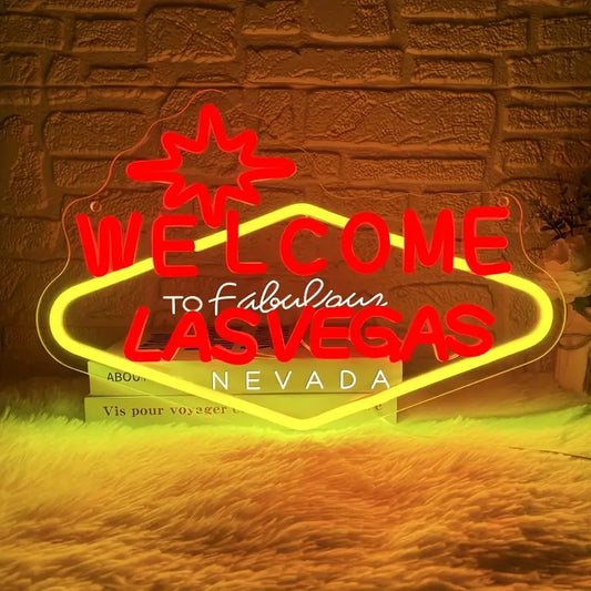 Neon Welcome Lasvegas Temalı Işıklı Dekoratif Duvar Aydınlatması