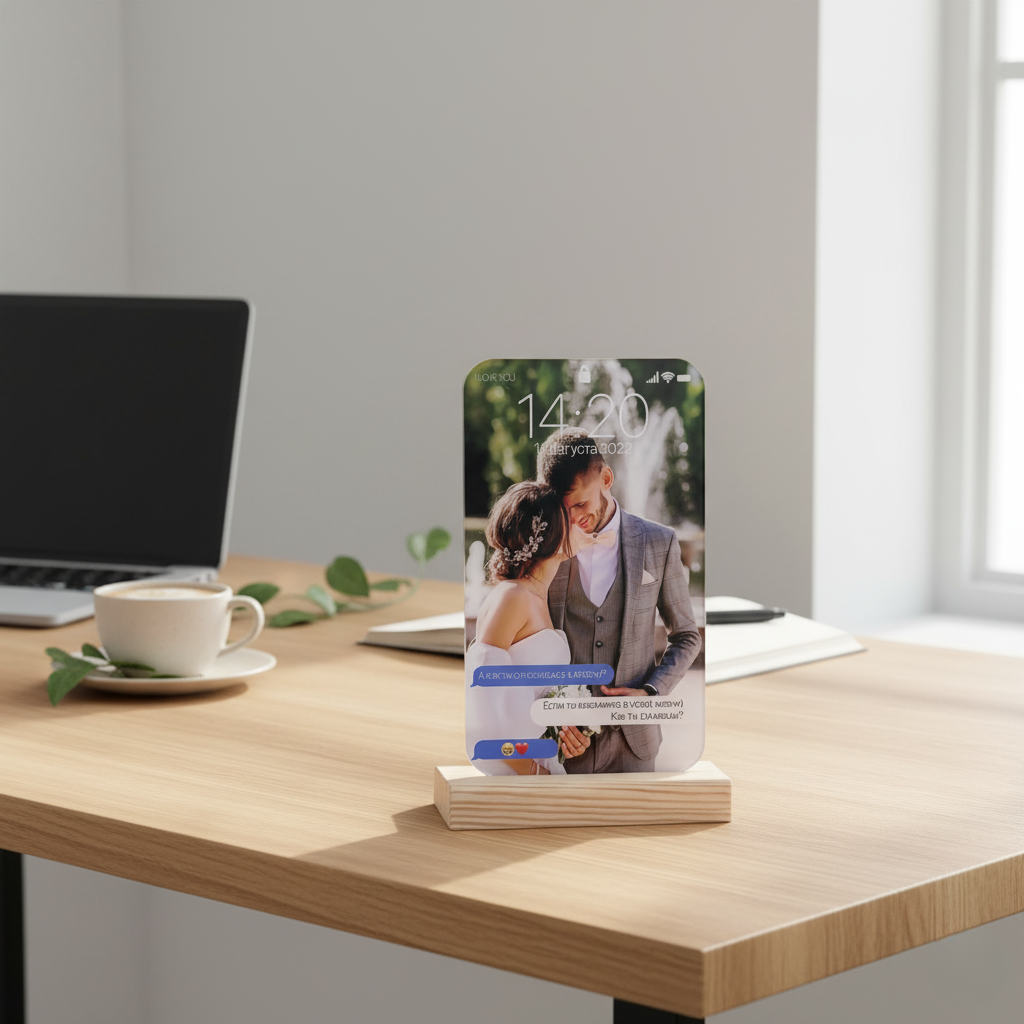 Kişiye Özel Telefon Ekranı Tasarımlı Akrilik Dekor | Düğün – Tanışma Tarihi Hatırası | Romantik Hediye