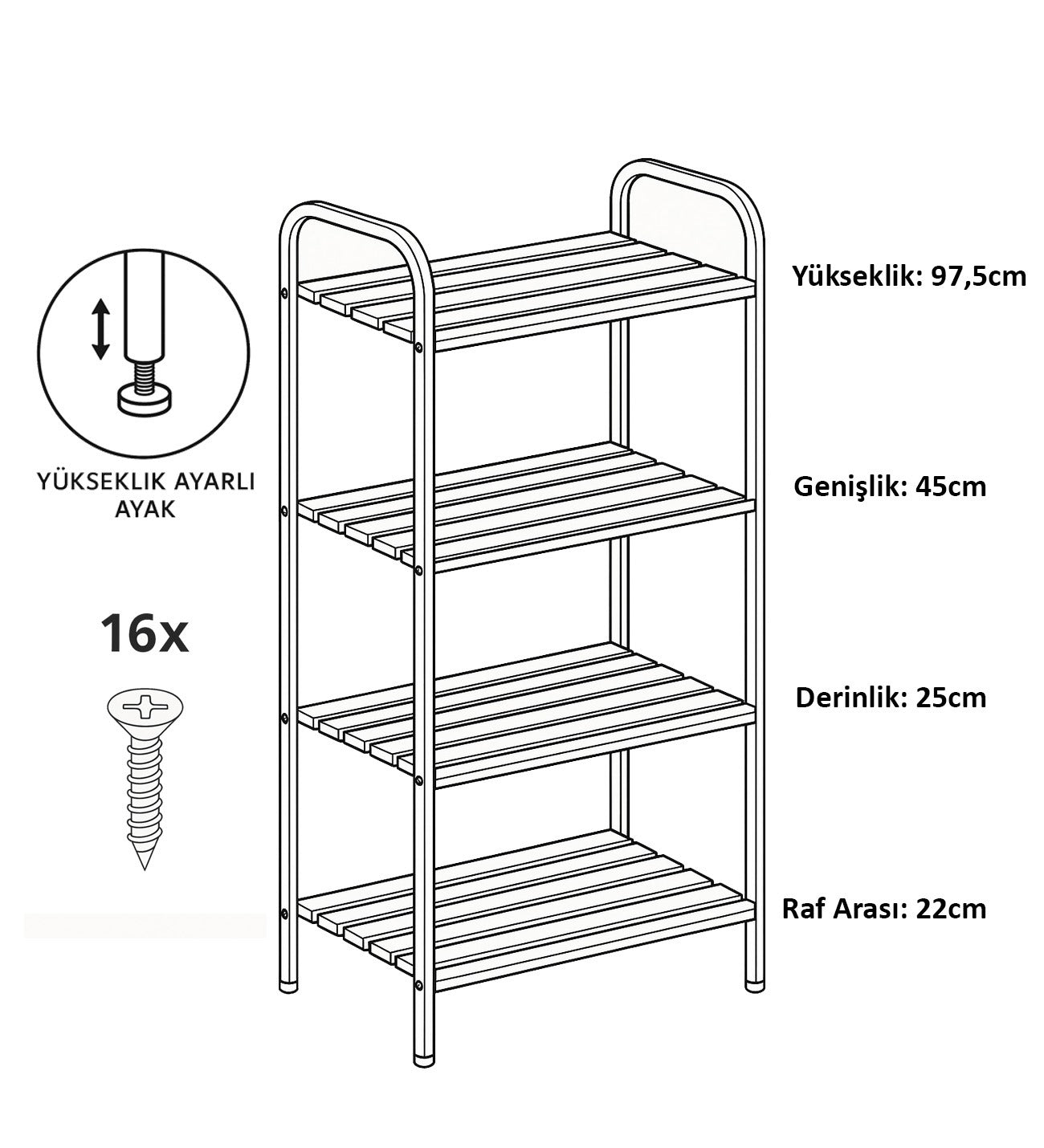 Banyo ve Mutfak Düzenleyici 4 Katlı Metal Raf – Çok Amaçlı Dolap & Organizer