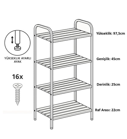 Banyo ve Mutfak Düzenleyici 4 Katlı Metal Raf – Çok Amaçlı Dolap & Organizer