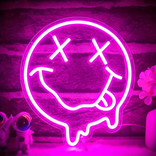 Neon Eriyen Gülen Yüz Emoji Temalı Aydınlatma