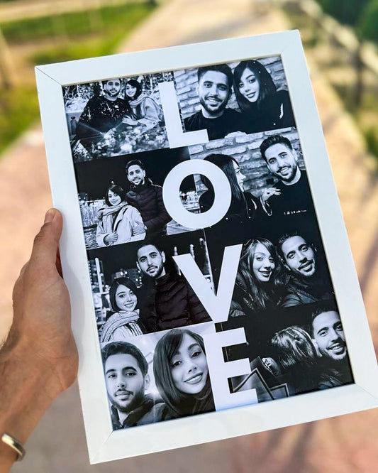 Love Yazılı 8 Fotoğraflı Çerçeveli Sevgiliye Özel Tablo
