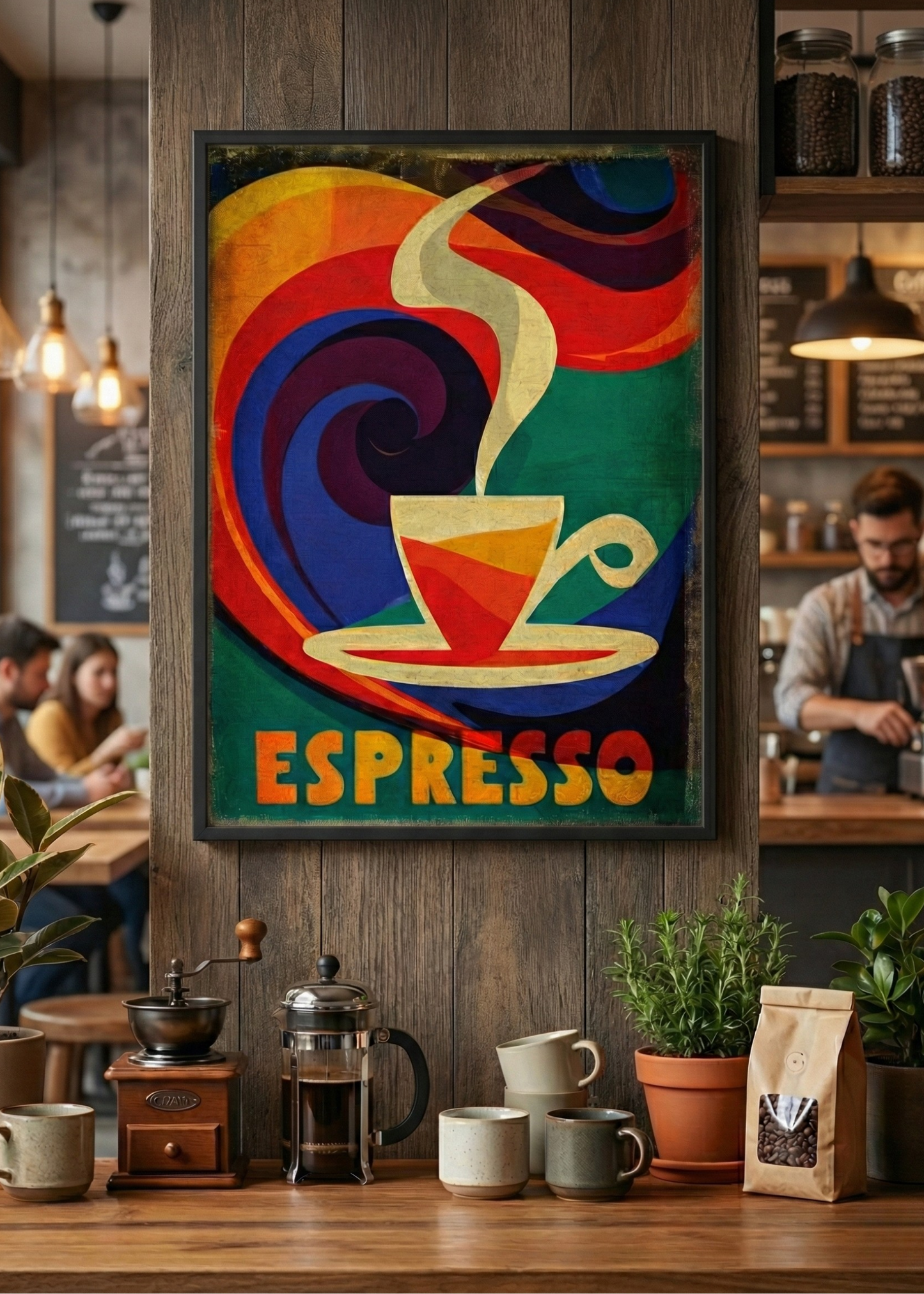 Espresso Temalı Çerçeveli Tablo Retro Kahve Duvar Dekoru Mutfak Kahve Köşesi Tablosu